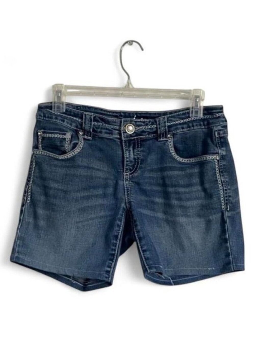 INC Denim Jean Shorts Women’s Petite 4 Blue Mid Rise Stretch Embellished